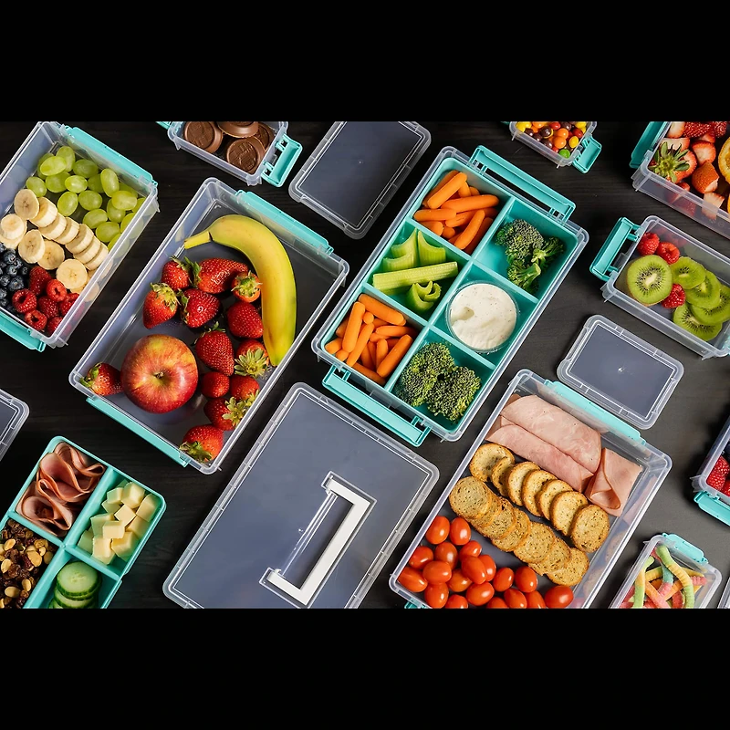 John Bead 8" Joy Filled Clear & Turquoise Stackable Storage With Handle