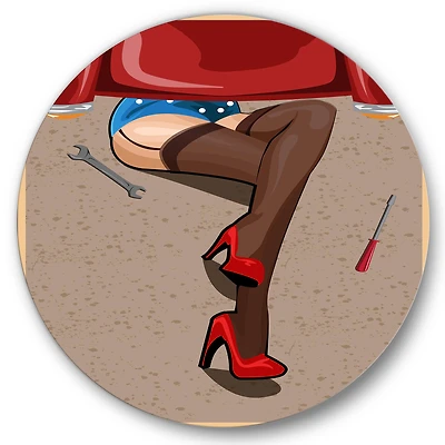 Designart - Retro Sexy Woman Repairing The Car