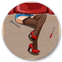 Designart - Retro Sexy Woman Repairing The Car