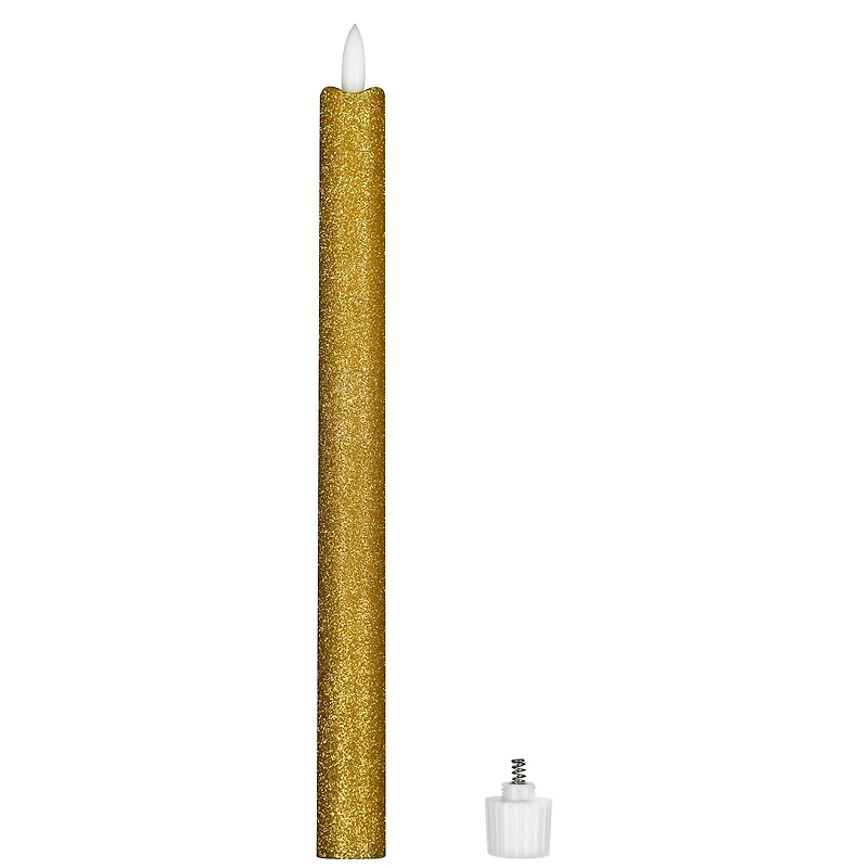12" Gold Glittered Flameless Taper Candles, 2ct.
