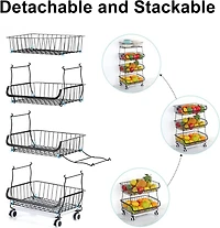 Black 4-Tier Fruit Storage Basket Rolling Cart