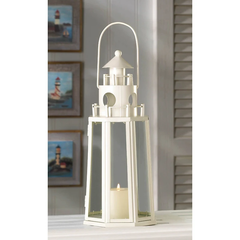 11.75" Ivory Lighthouse Hanging Candle Lantern