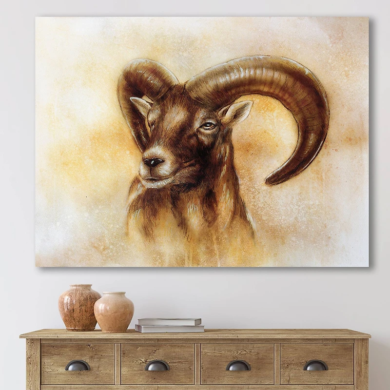 Designart - Portrait of Wild Ram With Mighty Horns I