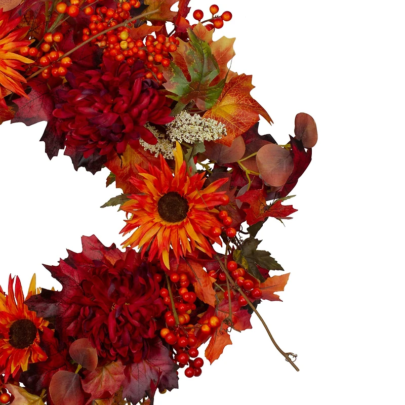 24" Leaves & Flowers Fall Harvest Wreath