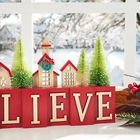 Glitzhome® 14" Christmas Believe House & Brush Trees Table Décor