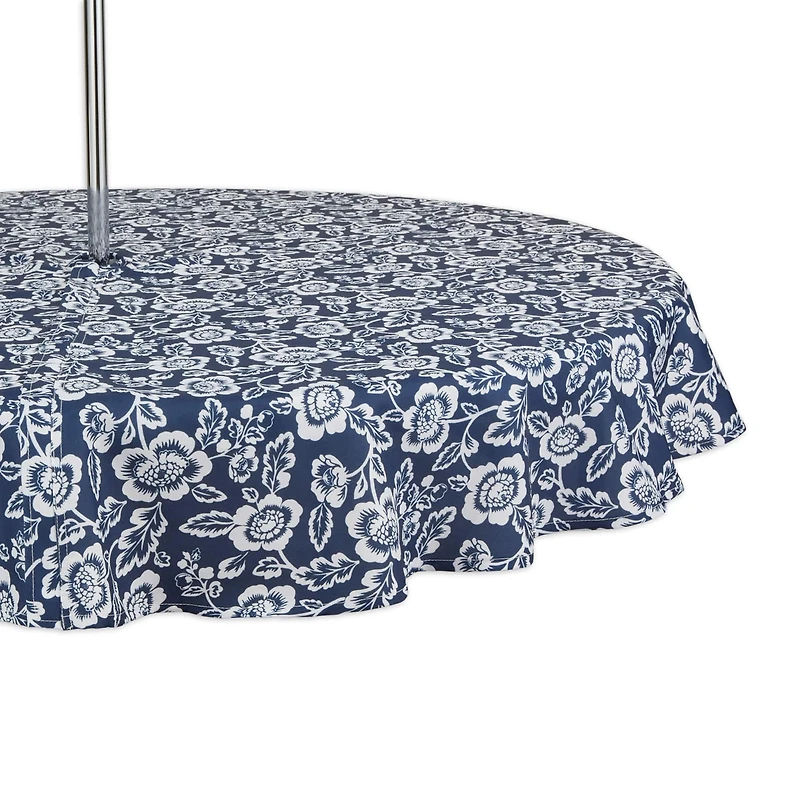 Nautical Blue Floral Print Outdoor Tablecloth with Zipper
