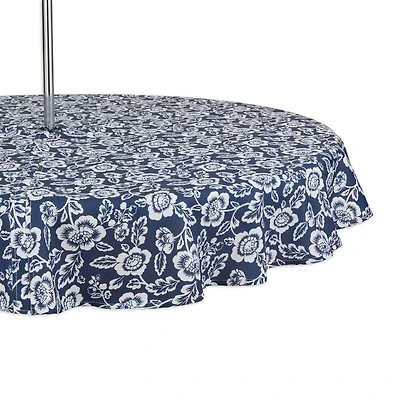 Nautical Blue Floral Print Outdoor Tablecloth with Zipper