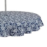 Nautical Blue Floral Print Outdoor Tablecloth with Zipper