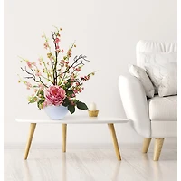 23" Rose & Cherry Blossom Arrangement in White Planter