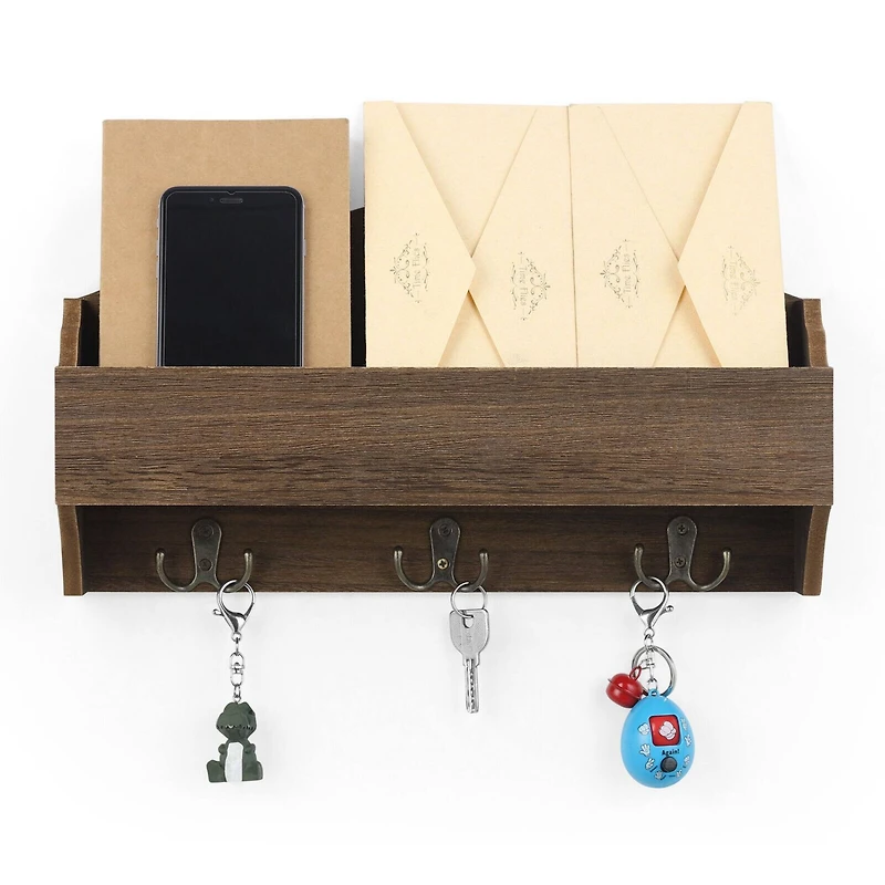 NEX™ Wooden Wall-Mounted Mail Sorter Hanging Rack with 3 Double Key Hooks