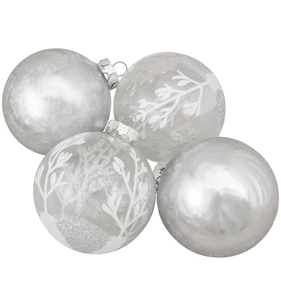 4ct. Silver & Clear 2-Finish Glass Ball Ornaments