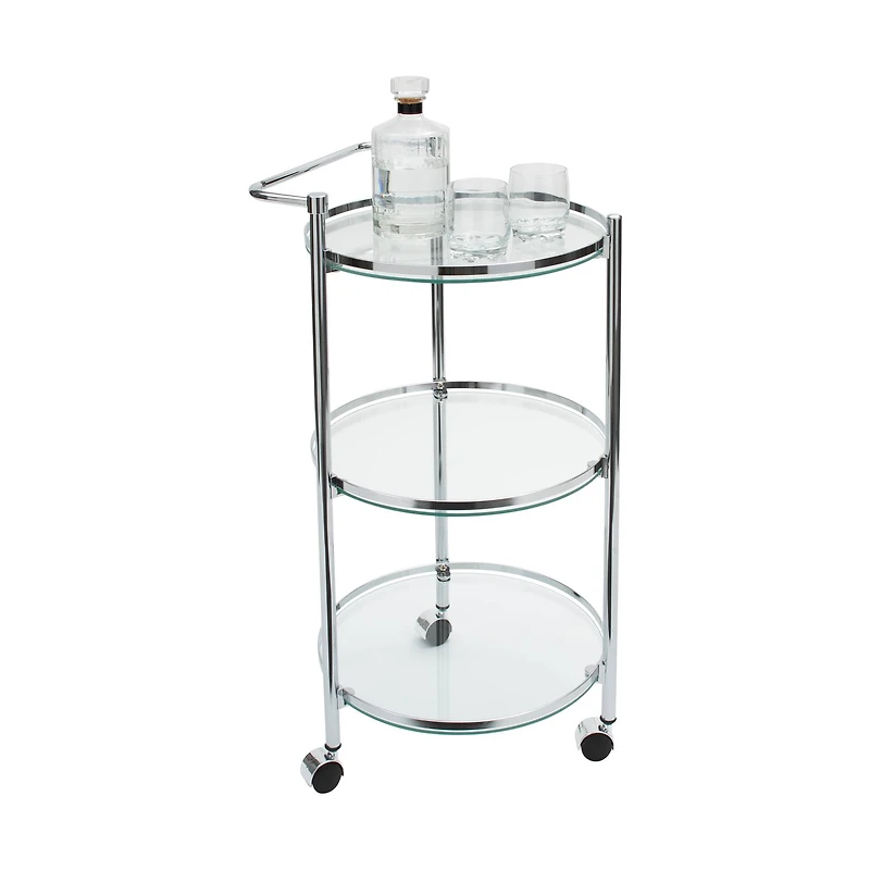 Organize It All Chrome 3-Tier Circular Tempered Glass Rolling Serving Cart