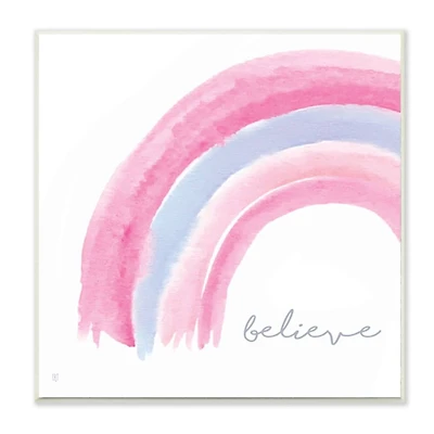Stupell Industries Pink & Purple Watercolor Rainbow with Believe Text Wall Plaque