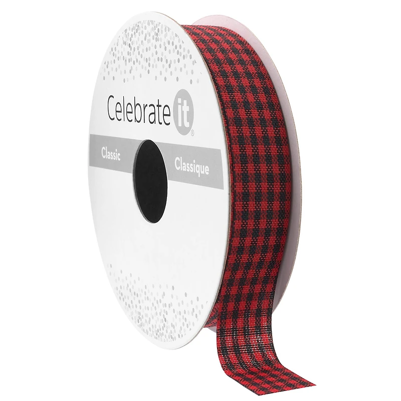 5/8" x 7yd. Red Taffeta Gingham Ribbon by Celebrate It® Classic