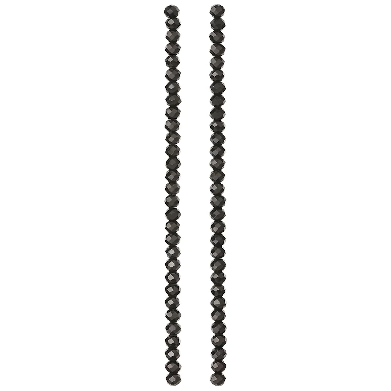 Jet Black Glass Faceted Rondelle Beads, 4mm by Bead Landing™