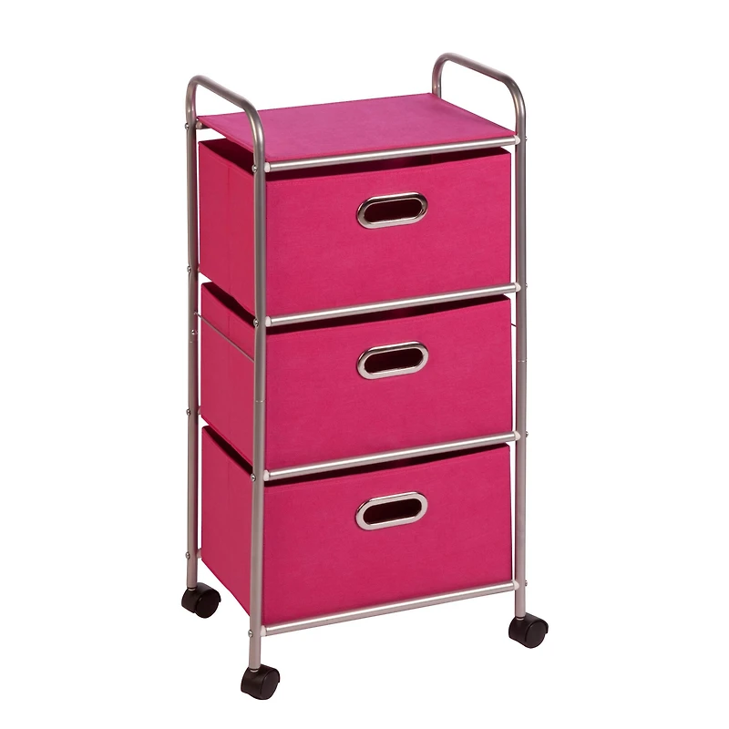 Honey Can Do Pink 3-Drawer Rolling Cart