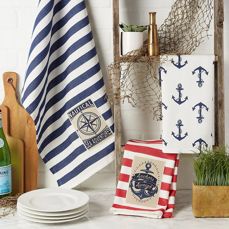 DII® Red, White & Blue Maritime Dishtowel, 3ct.