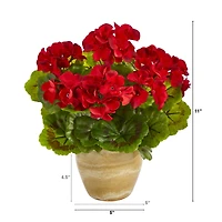 11'' Red Geranium in Ceramic Planter