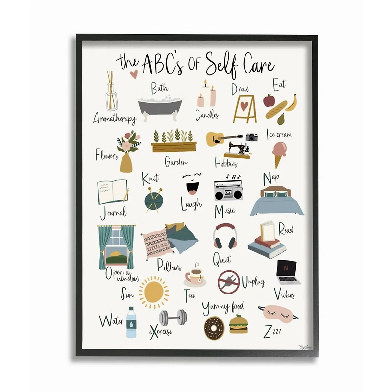 Stupell Industries ABCs of Self Care Wall Accent with Black Frame