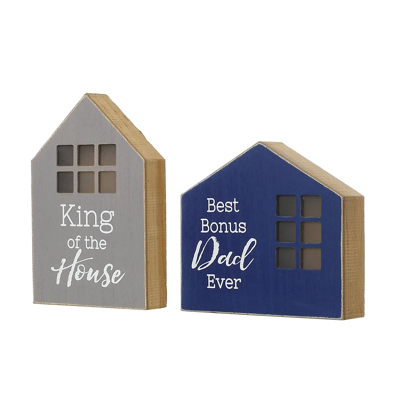 Glitzhome® Lighted Father's Day Table Block Sign Set