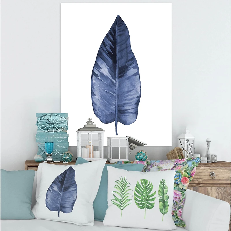 Designart - Blue Leaf Watercolour On White