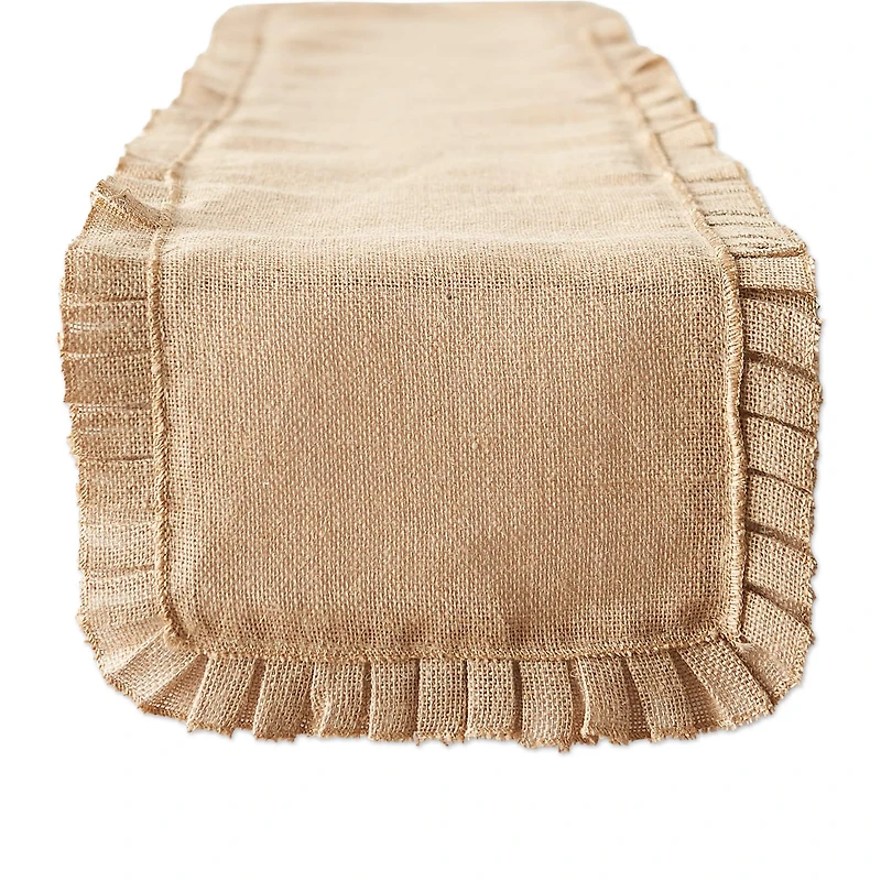 DII® Natural Ruffle Trim Jute Table Runner, 14x108 inch