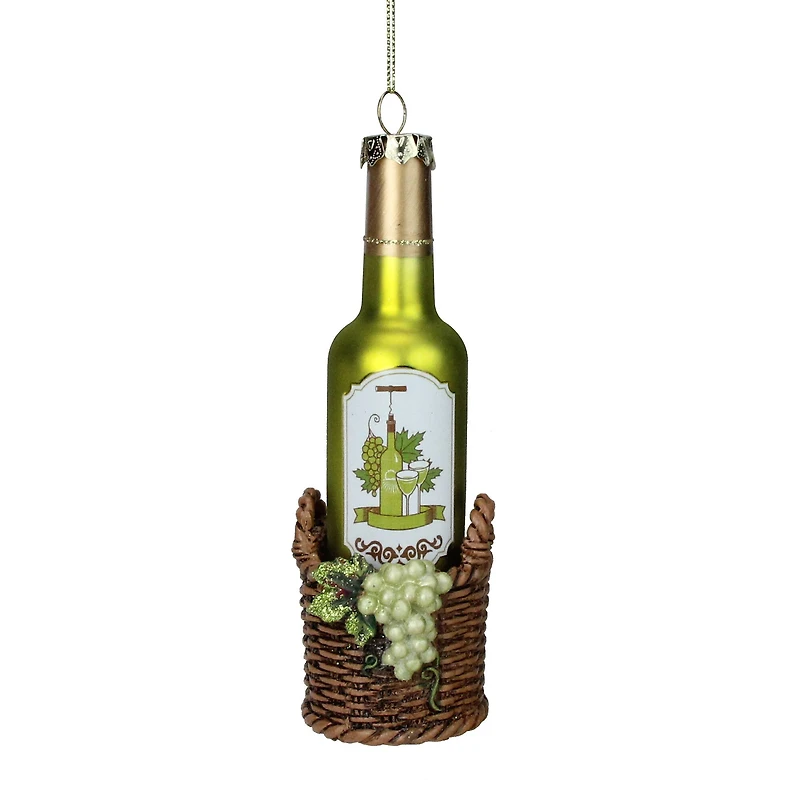6.25" Green & Brown Glass Wine Bottle Ornament