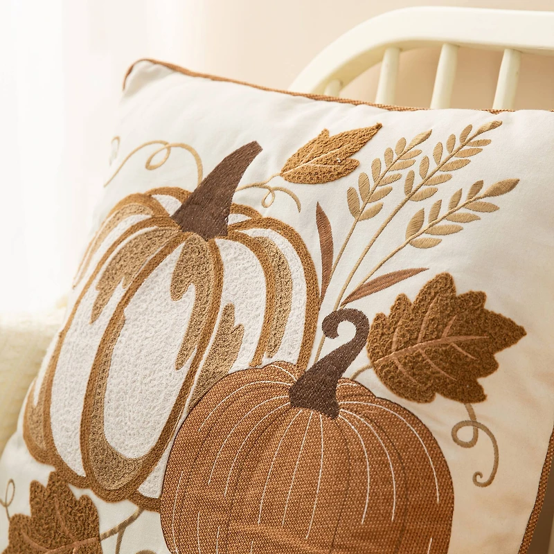 Glitzhome® Cotton Embroidered Pumpkin Pillow Cover