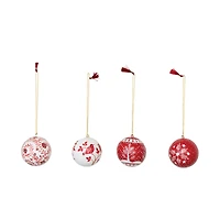 Hello Honey® 4 Pack 3" Round Hand-Painted Paper Mache Ball Ornaments