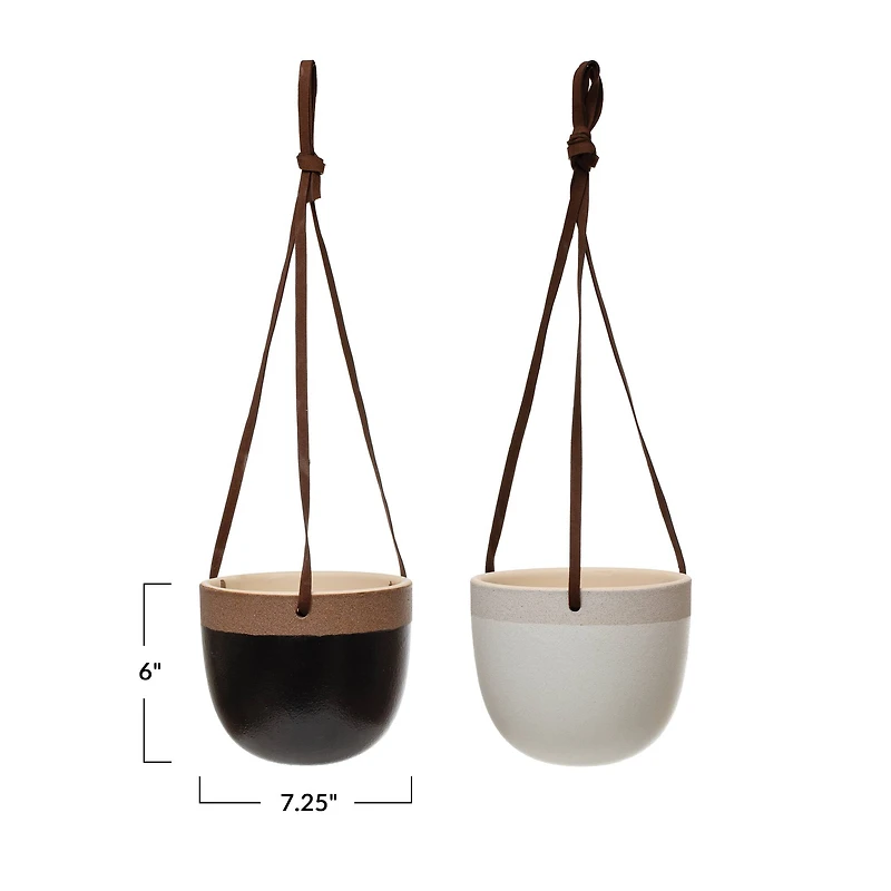 Hello Honey® 7" Farmhouse Terracotta Plant Pots with Leather Hanger, 2ct.