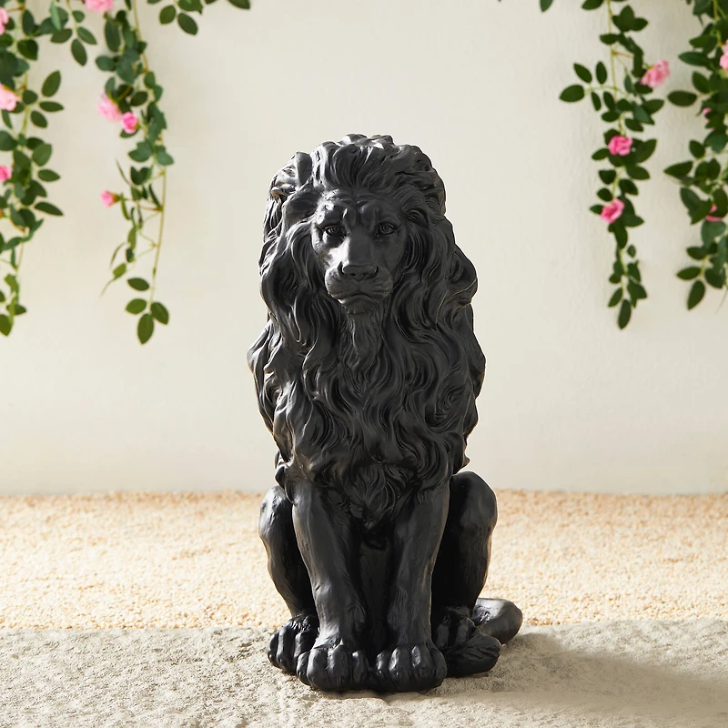 Glitzhome® 21" Black Sitting Lion Garden Statue