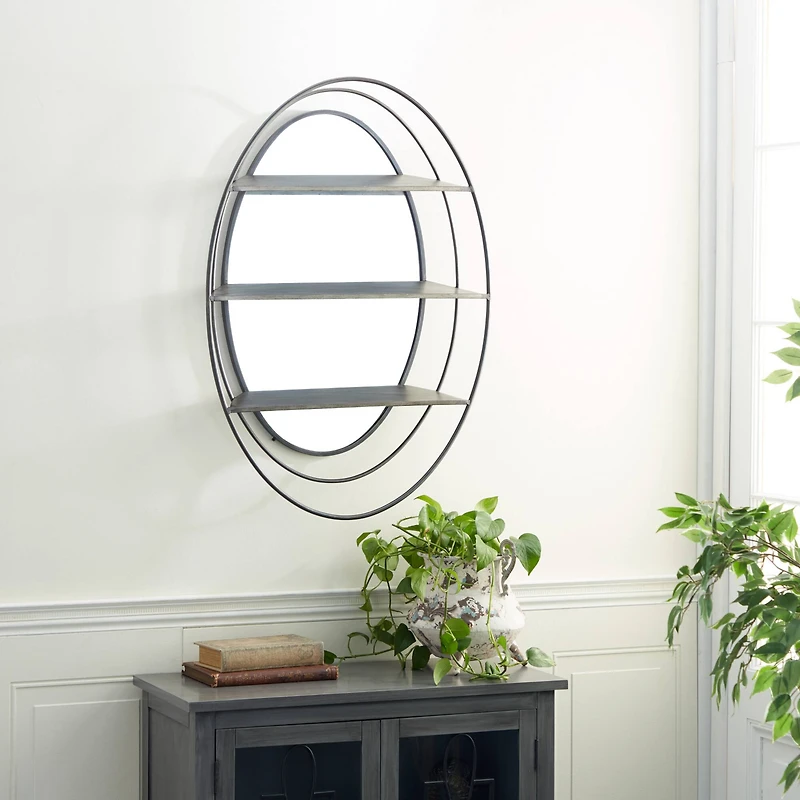 Silver Metal Modern Wall Mirror, 36" x 25" x 6"