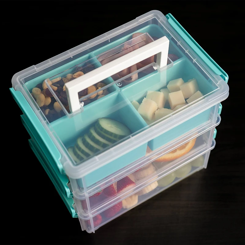 John Bead 10" Joy Filled Clear & Turquoise Stackable Storage With Handle