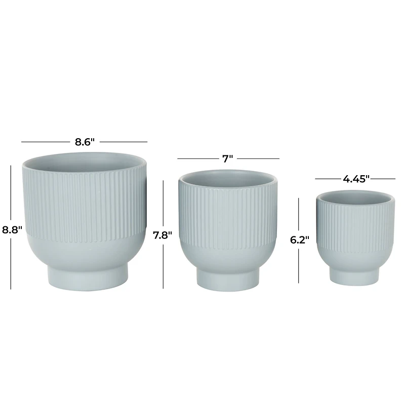 Light Blue Ceramic Planter with Tapered Base Set