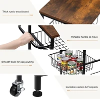 Black 4-Tier Rolling Cart with Storage Basket Shelf