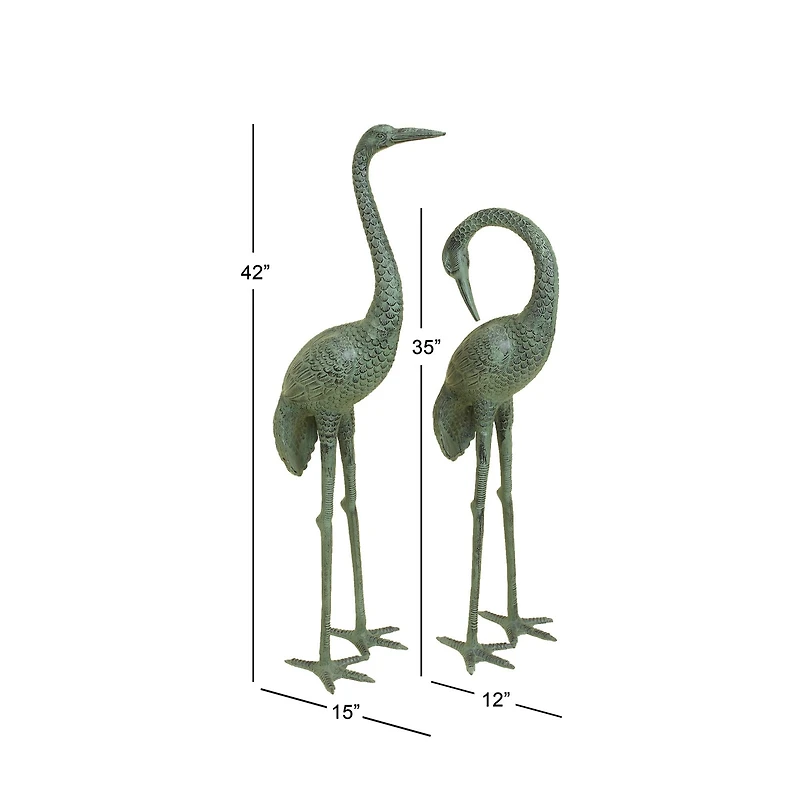 Green Aluminum Coastal Garden Bird Sculpture Set