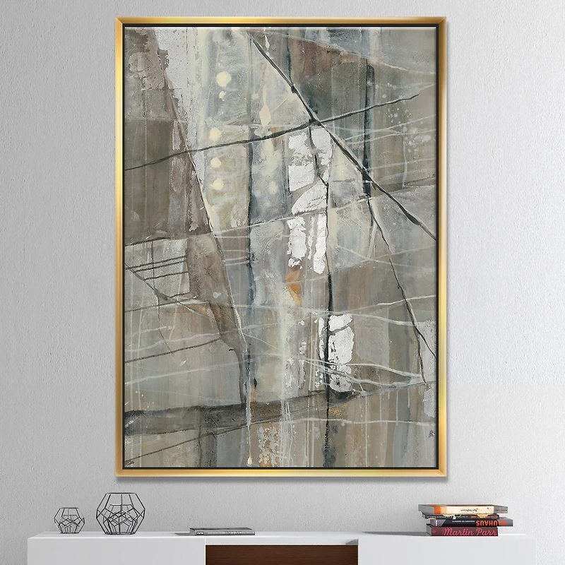 Designart - Silver and Beige Abstract Waterpainting