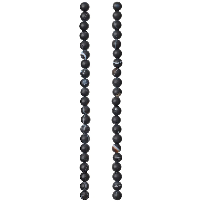 Black Matte Striped Agate Round Beads, 6mm by Bead Landing™