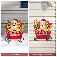 Glitzhome® 24" Metal Christmas Dog and Gift Cart Yard Stake