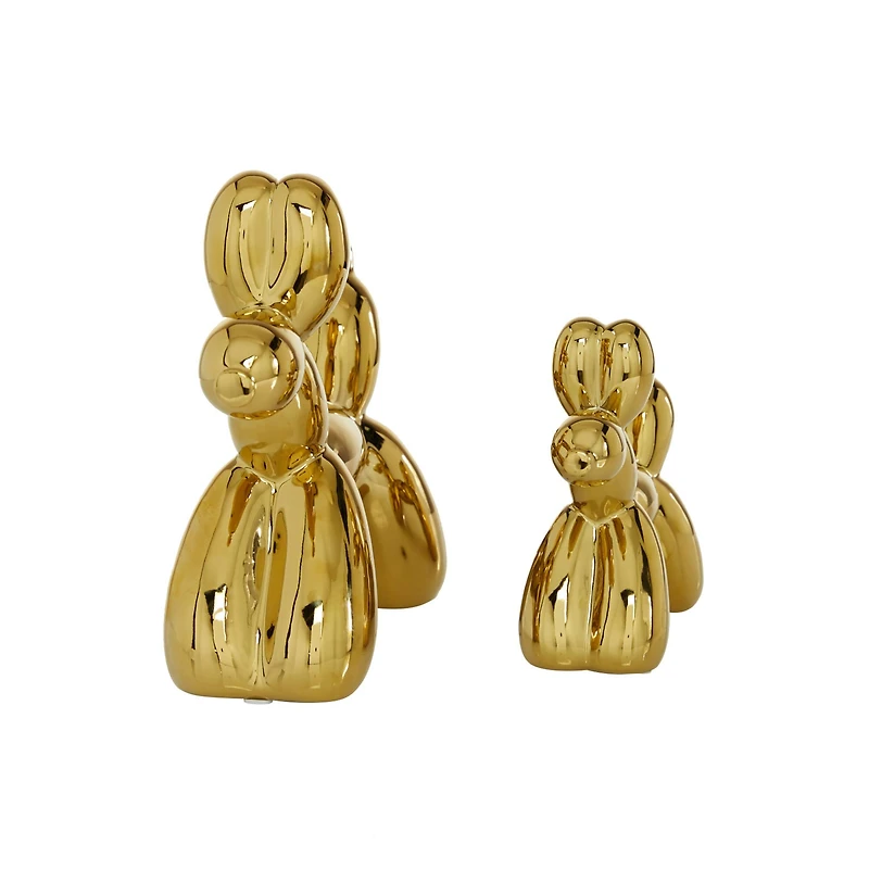 Set of 2 Gold Porcelain Contemporary Dog Sculpture, 7", 9"