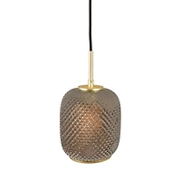 Hello Honey® Smoked Embossed Glass Shade Pendant Lamp with Brass Accents