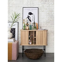 Hello Honey® 3ft. Natural Wood & Black Metal Cabinet with Sliding Doors