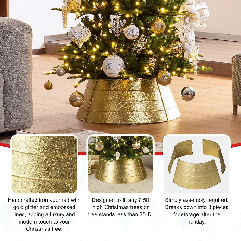 Glitzhome® 2ft. Gold Glitter Metal Tree Collar