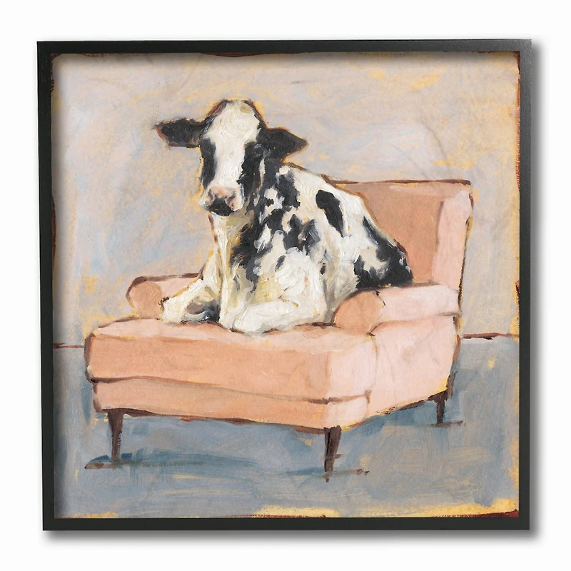 Stupell Industries Sweet Baby Calf on a Pink Couch Wall Art in Black Frame