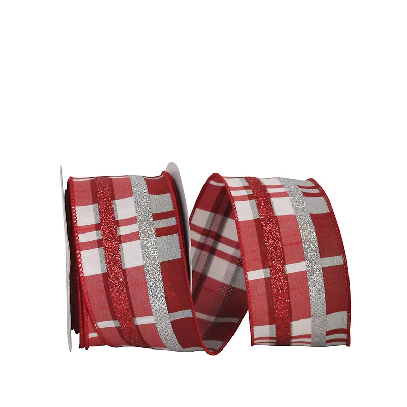 JAM Paper 2.5" x 10yd. Dupioni Wired Edge Grand Plaid Ribbon