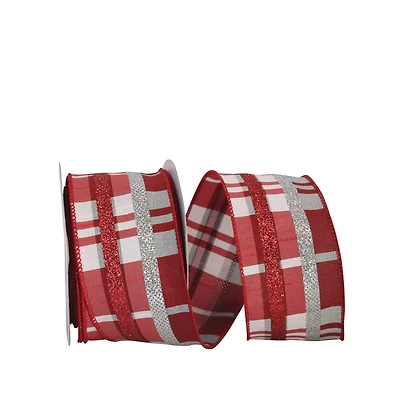 JAM Paper 2.5" x 10yd. Dupioni Wired Edge Grand Plaid Ribbon