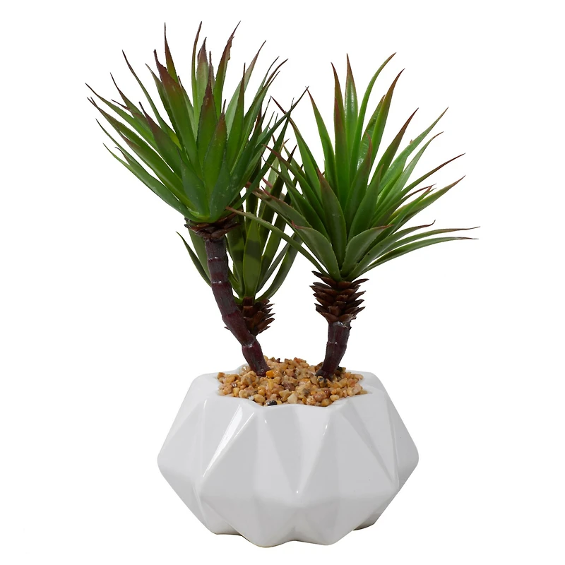 11" Contemporary Style Artificial Succulent in White Ceramic Pot