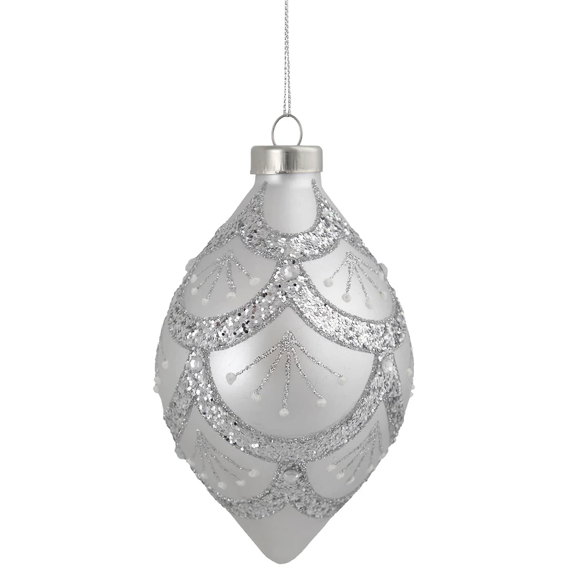 5" Glittered Silver Glass Finial Christmas Ornament