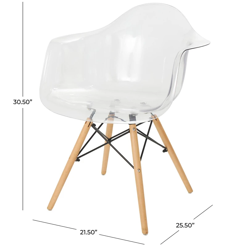 31" Clear Acrylic Mid Century Modern Eiffel Style Accent Chair with Wood Legs