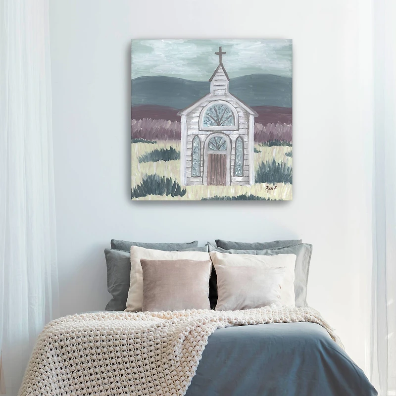 Farm Sketch Church Meadow Canvas Giclee